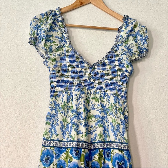 Alice Olivia Rosalyn Dress Maxi Floral Tiered Smocked Perfect Pansy Puff Sleeves - Picture 9 of 16